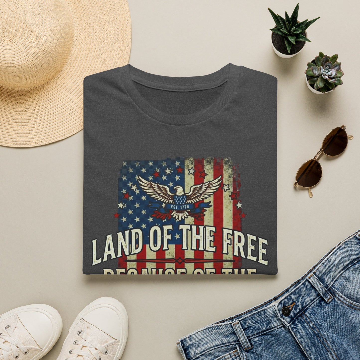Patriotic Eagle T-Shirt — "Land of the Free Because of the Brave"