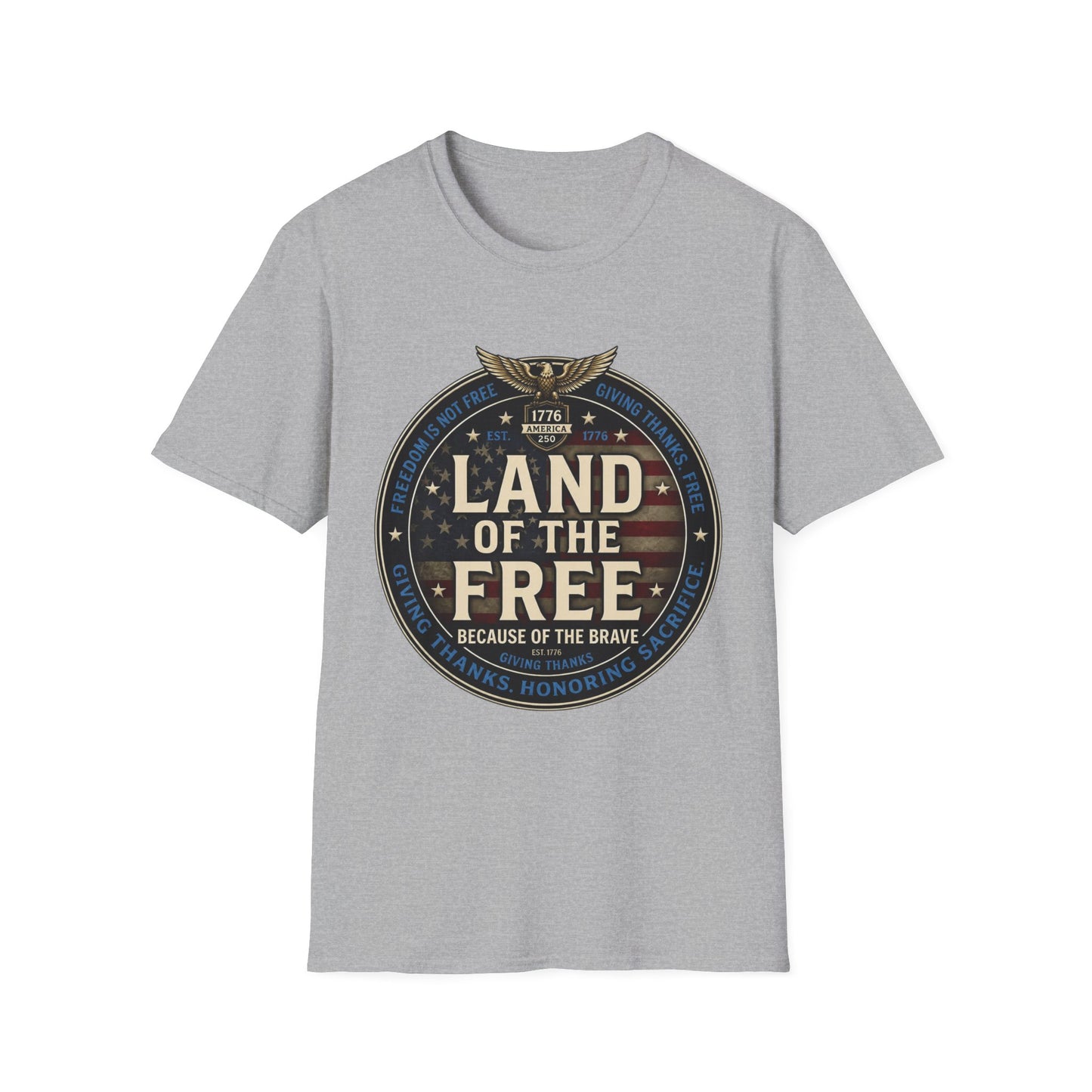 Land of the Free T-Shirt — Patriotic American Flag Emblem (Because of the Brave)