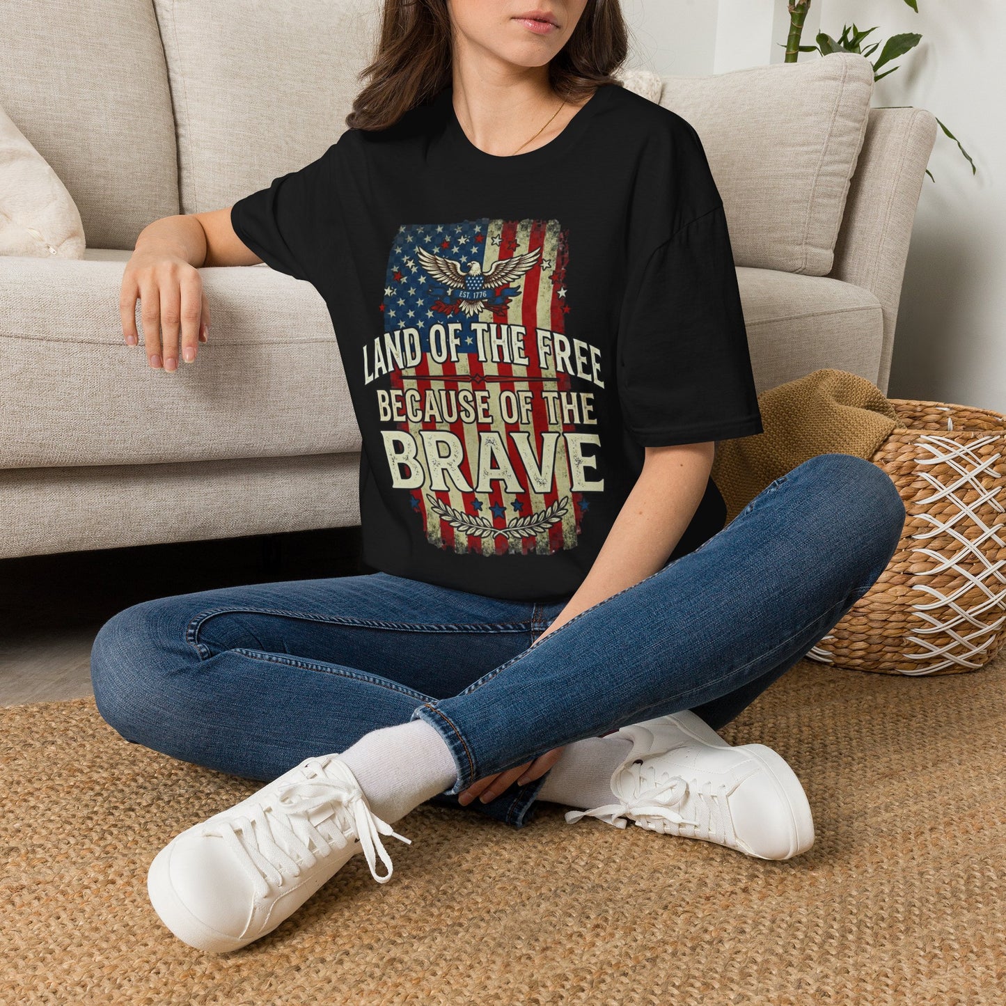 Patriotic Eagle T-Shirt — "Land of the Free Because of the Brave"