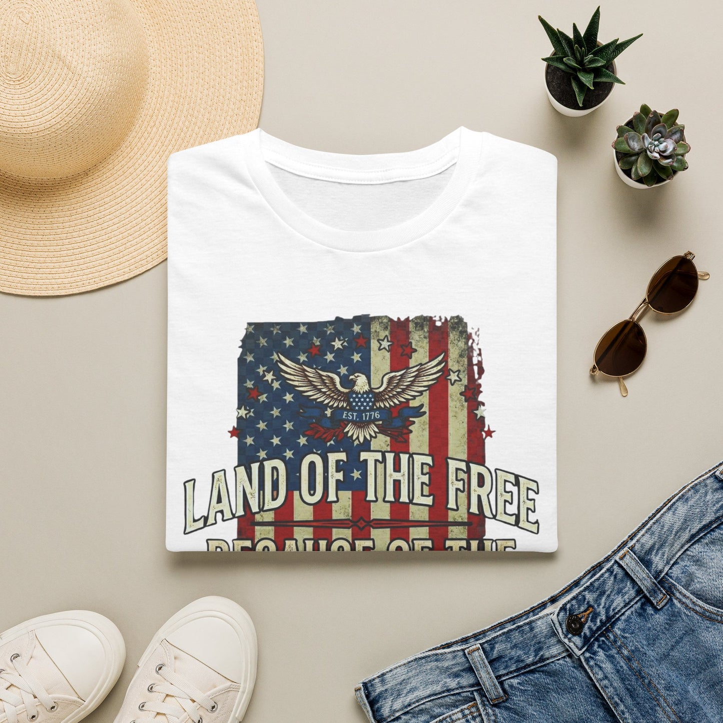 Patriotic Eagle T-Shirt — "Land of the Free Because of the Brave"