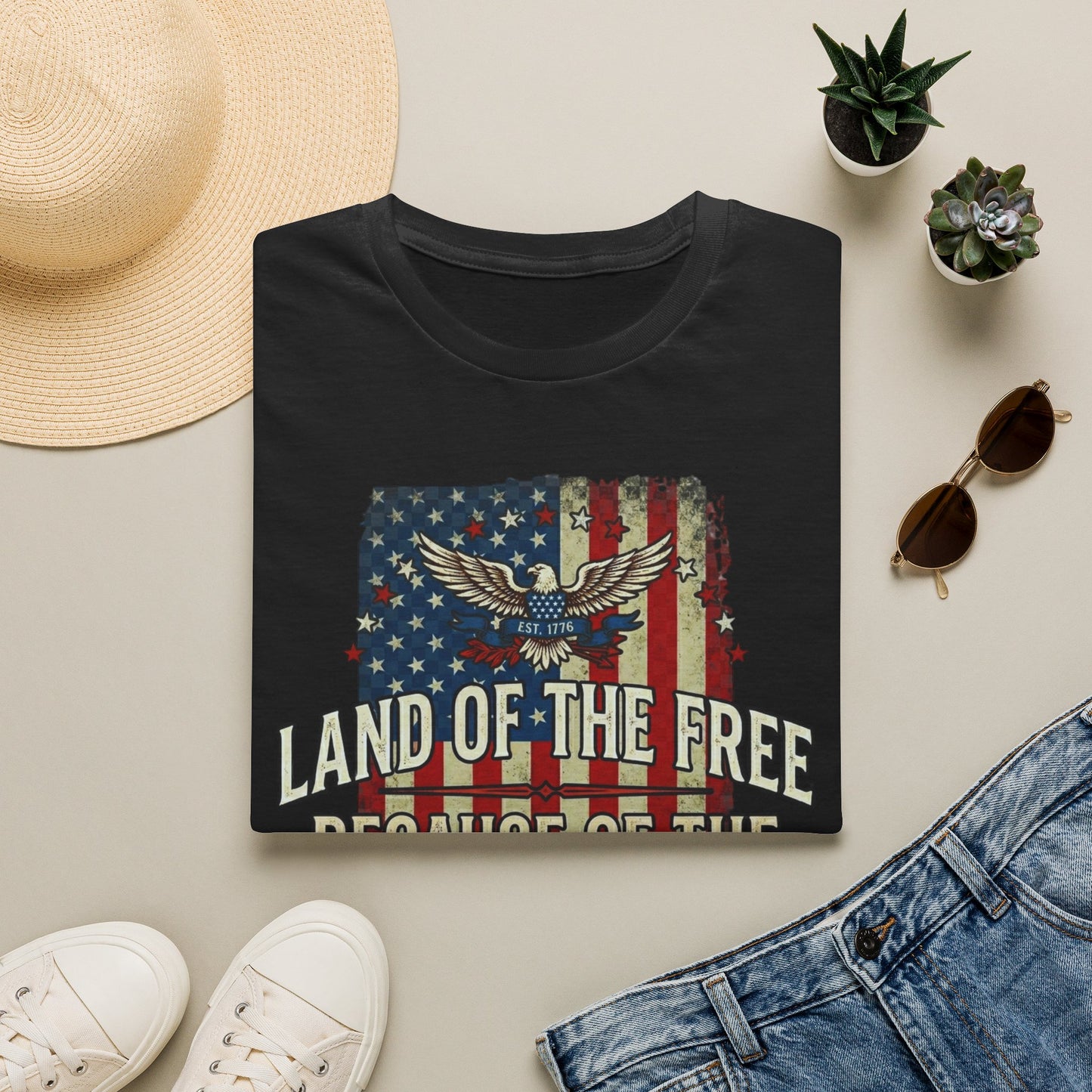 Patriotic Eagle T-Shirt — "Land of the Free Because of the Brave"