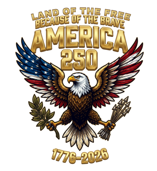 America 250 Eagle 1776-2026 patriotic design on black background