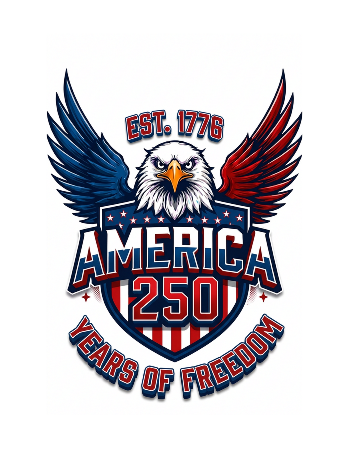 America 250 Eagle - 1776 Established Years of Freedom art on black