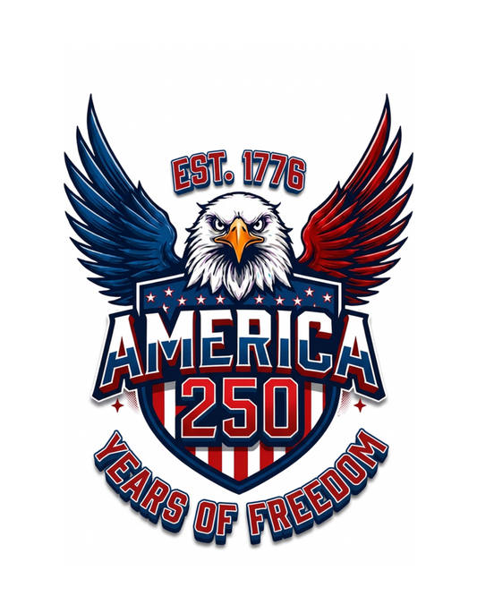 America 250 Eagle - 1776 Established Years of Freedom art on black