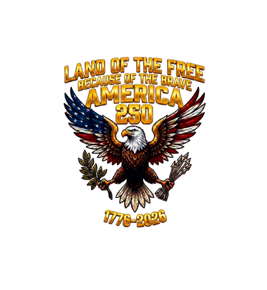Land of the Free 1776 patriotic eagle graphic on black background